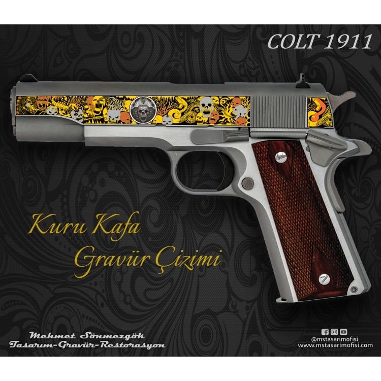 Colt 1911 Gravür Çizimi_Kuru Kafa (3D)