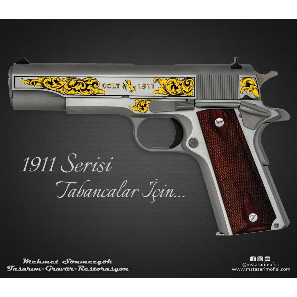 Colt 1911 Gravür Çizimi_Yanaklar Gravür Model 10