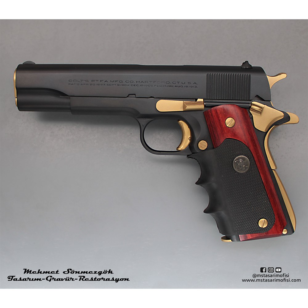 Colt 1911 Kaplama // Mat Siyah Meneviş,Parçalar Sarı