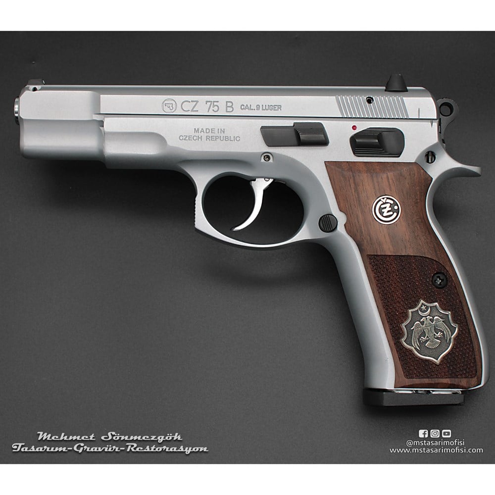 CZ75B // Beyaz Krom Kaplama,Çiftbaşlı kartal logolu kabze