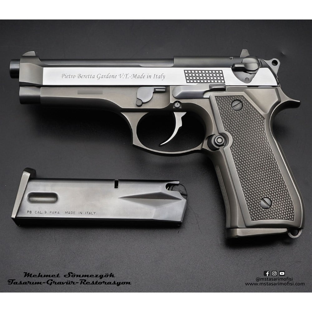Beretta 92FS Modifiye // 3D Çekme Kertiği,Dekoratif Yazılar,Alüminyum Kabze