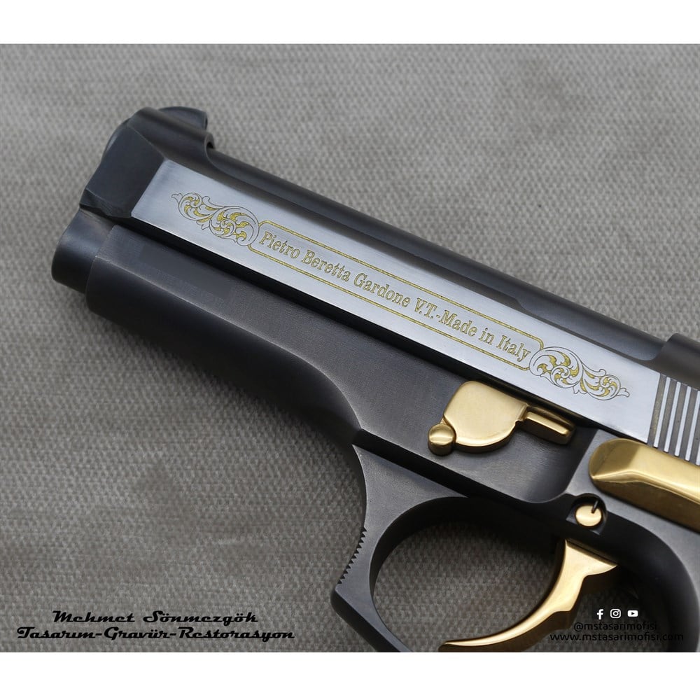 Beretta Compact Gravür // Dekoratif Yazı & Gravürlü Kenar Deseni