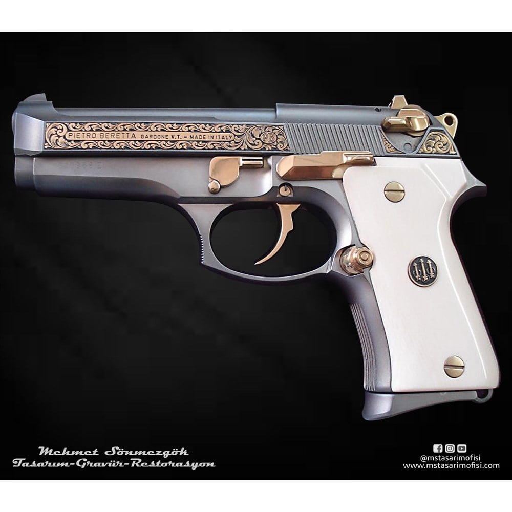 Beretta Compact Gravür // Yanaklar Gravür,Sarı Titanyum Kaplama