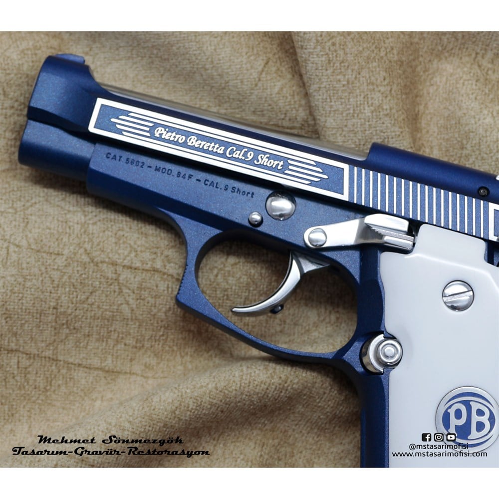 Beretta MOD 84F Modifiye // Kabartma Dekoratif Yazıı,Beyaz Pleksi Kabze