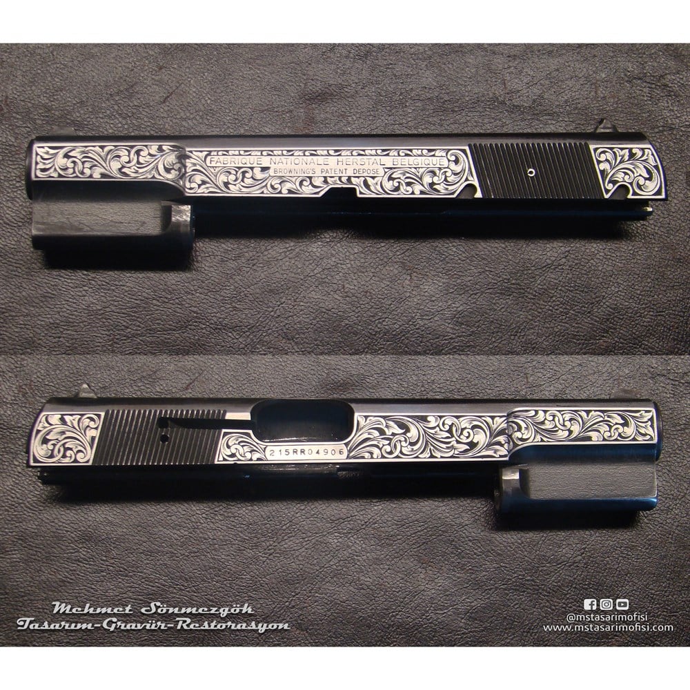 Browning HP Gravür // Yanaklar Gravür-Model 1,Siyah Krom Kaplama