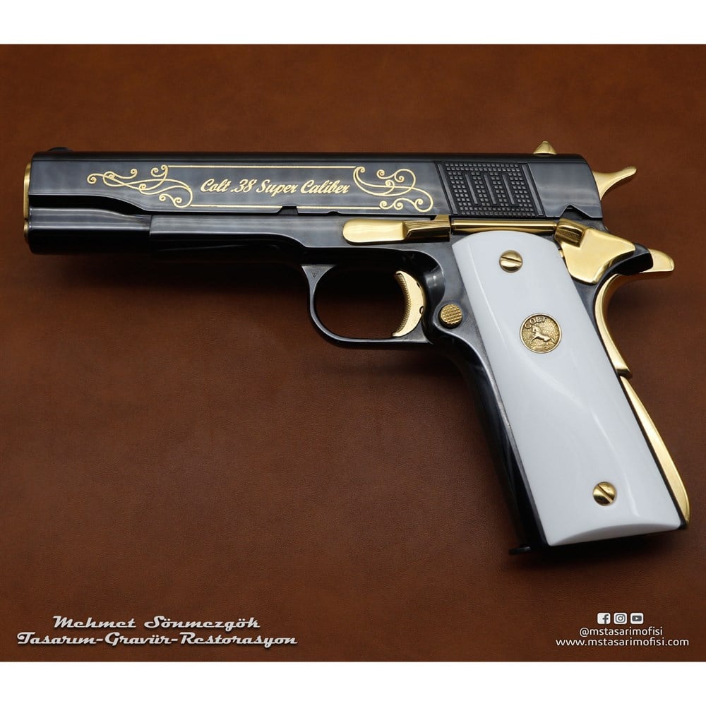 Colt Super 38 Gravür // Çekme Kertiği,Altın Tel Kakma