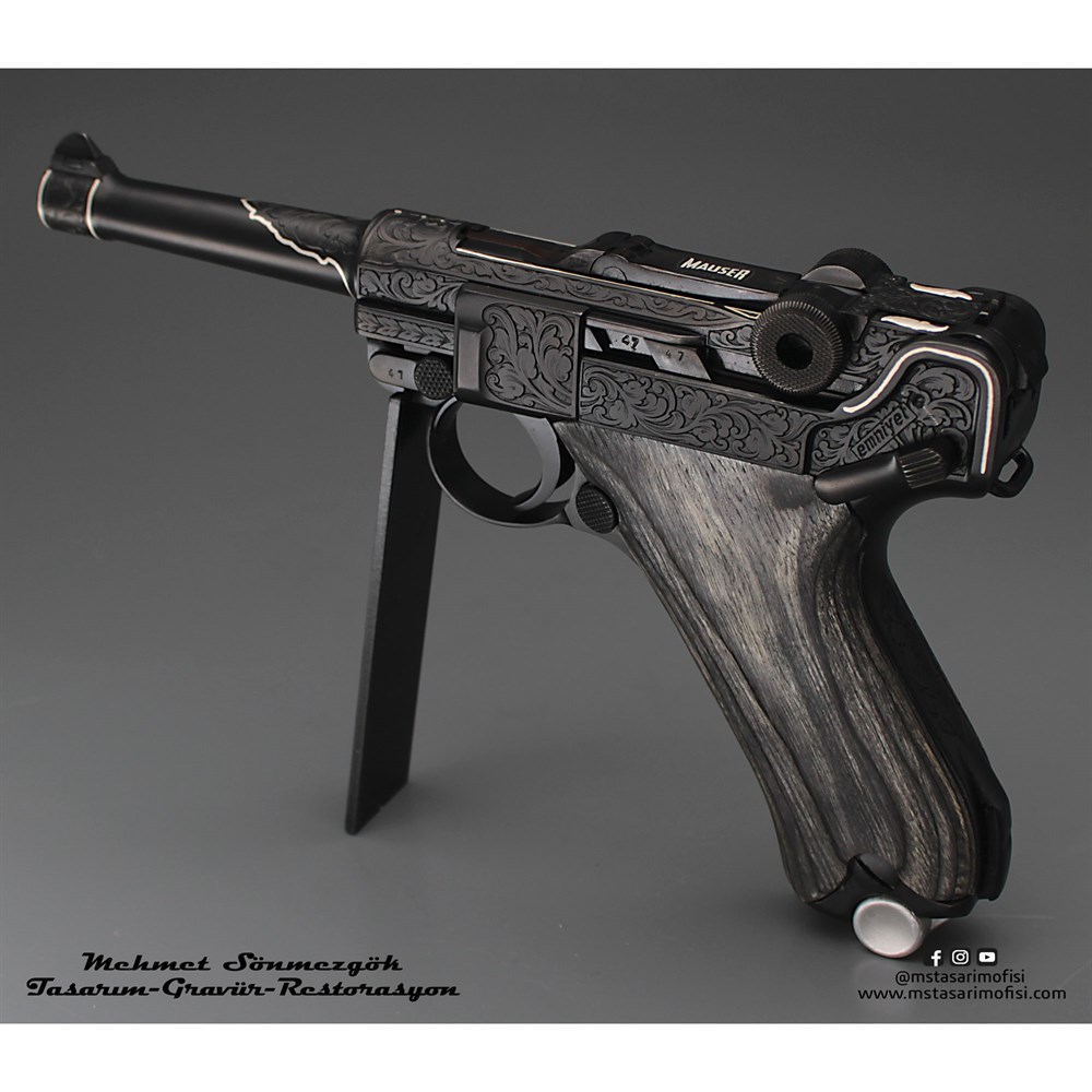 Luger P08 Gravür // Gümüş Kakmalı Özel Gravür