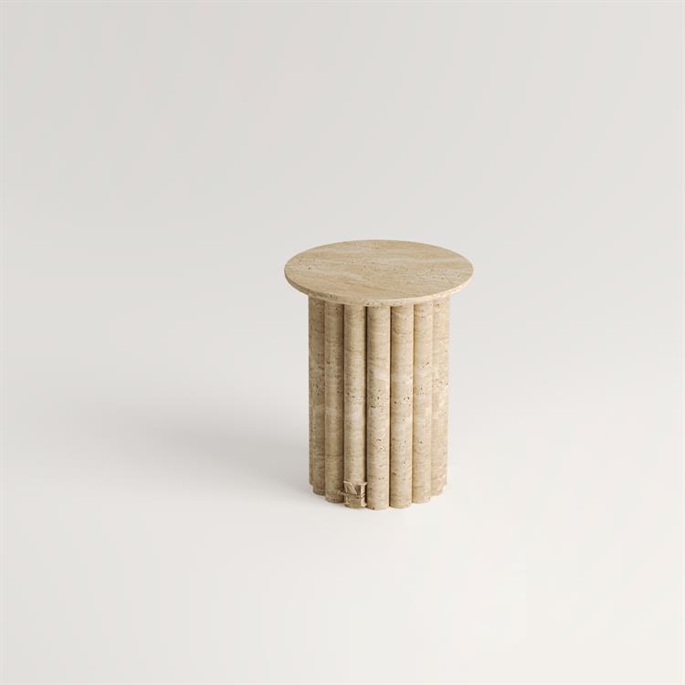 Darla-Table Travertine Fish Back Foot Side Table