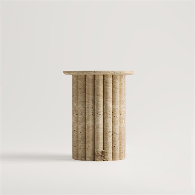 Darla-Table Travertine Fish Back Foot Side Table