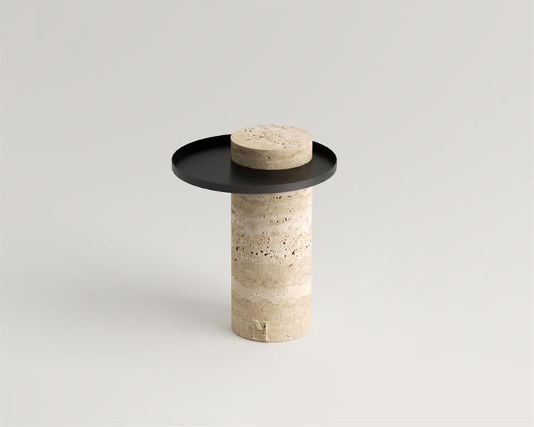 Faith-Guéridon en travertin avec table en métal