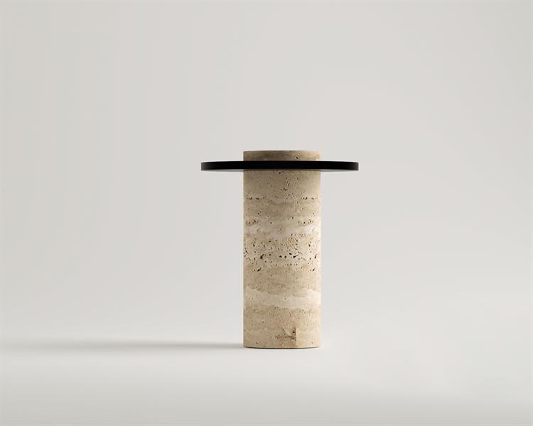 Faith-Guéridon en travertin avec table en métal