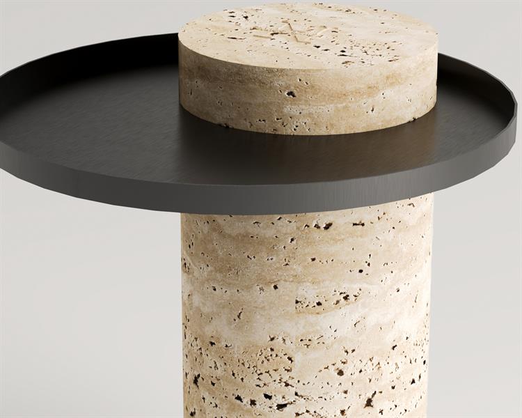 Faith-Guéridon en travertin avec table en métal