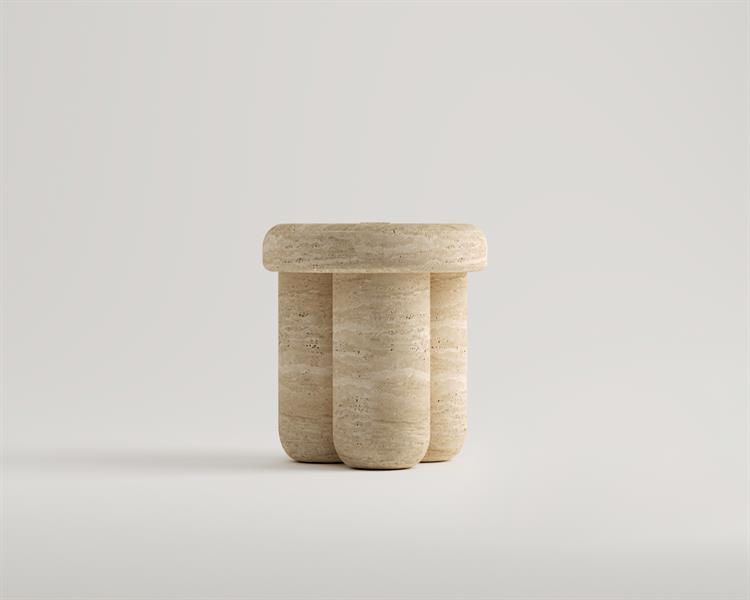 Faye-Table dappoint aspect pouf en travertin