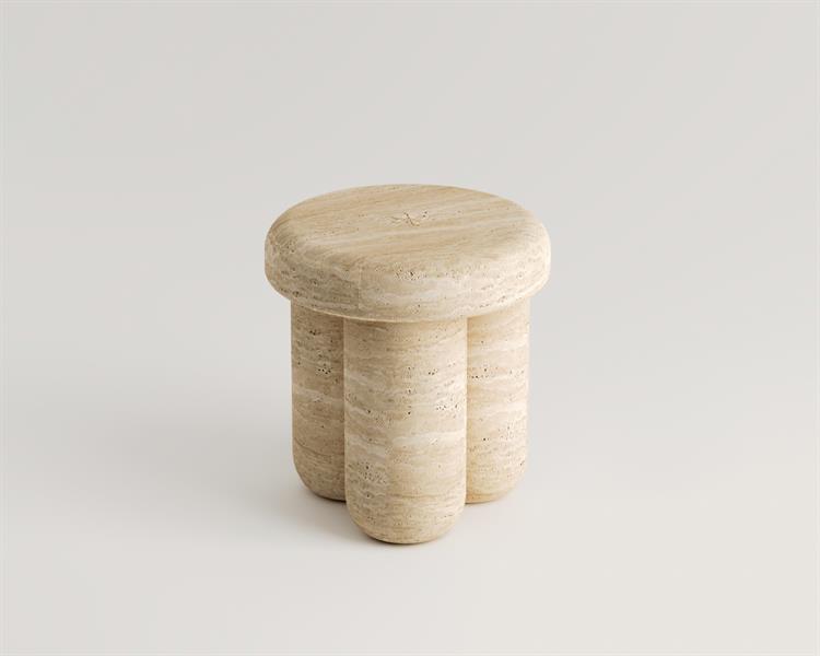 Faye-Table dappoint aspect pouf en travertin