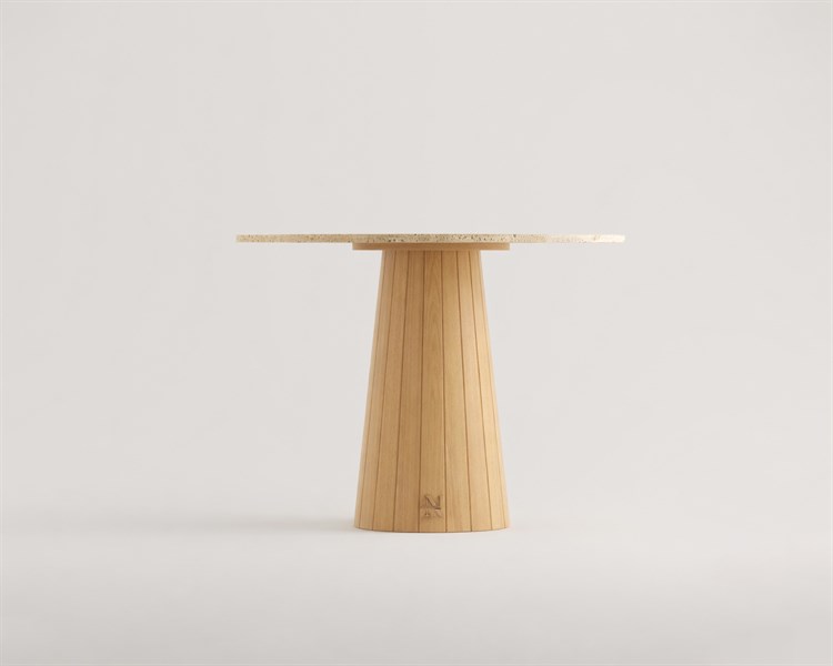 Fylinn-Traverten Ahşap Huni Tek Ayak Yemek Masası