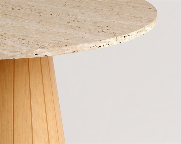 Fylinn-Traverten Ahşap Huni Tek Ayak Yemek Masası