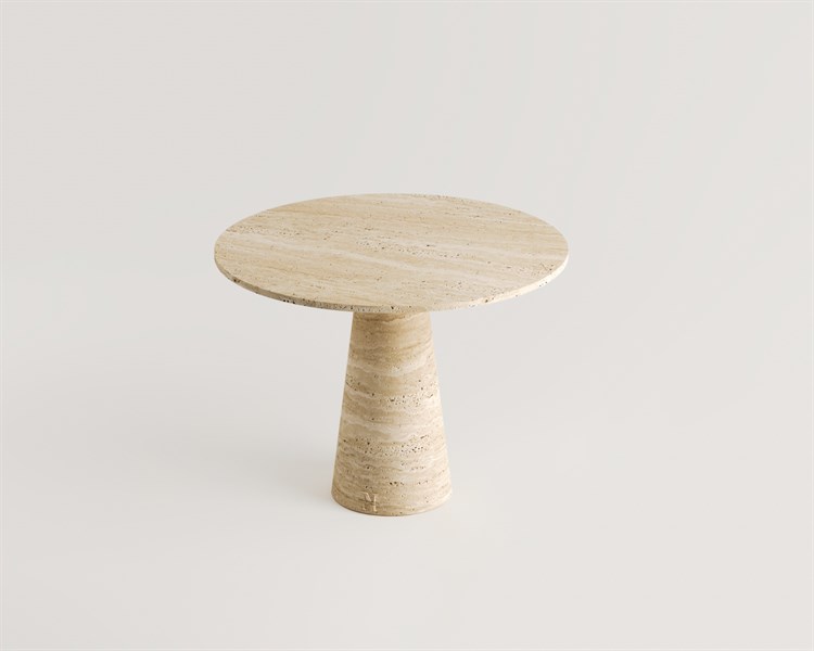 Jozef-Table de salle à manger ronde en travertin à un pied en entonnoir