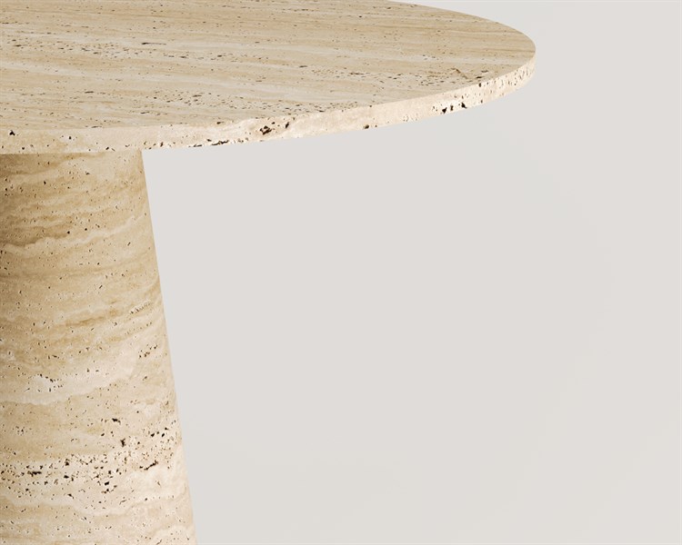 Jozef-Table de salle à manger ronde en travertin à un pied en entonnoir