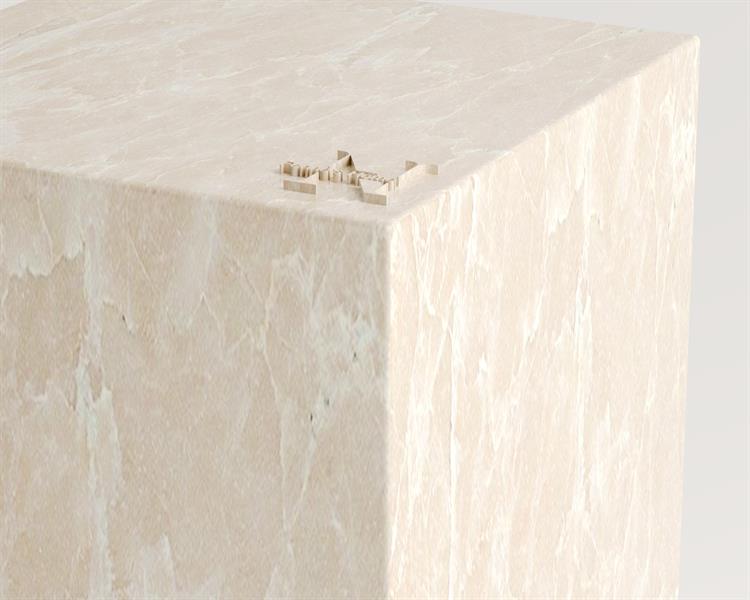 Romeo - Burdur Bej Mermer Küp Yan Sehpa