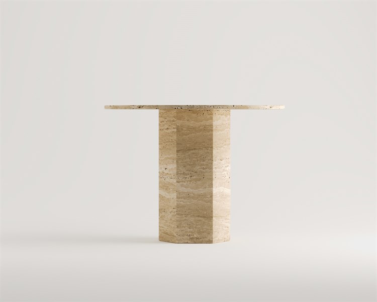 Xia - Table de salle à manger en travertin à pieds hexagonaux ronds