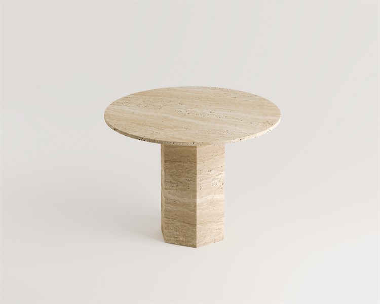Xia - Table de salle à manger en travertin à pieds hexagonaux ronds
