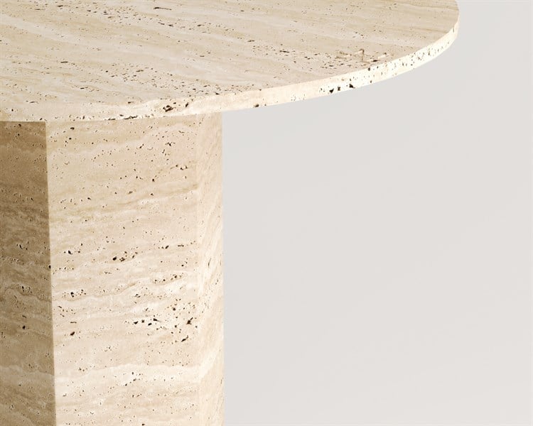 Xia - Table de salle à manger en travertin à pieds hexagonaux ronds
