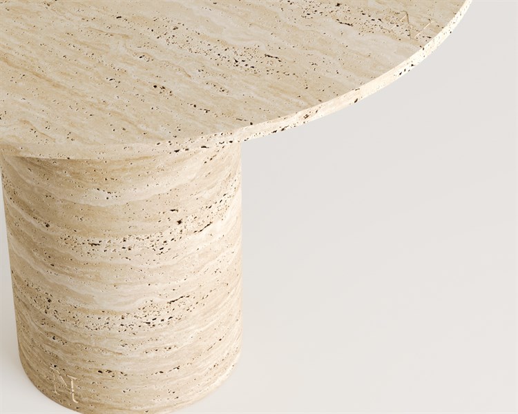 Zack-Table de salle à manger ronde en travertin à pied cylindrique unique