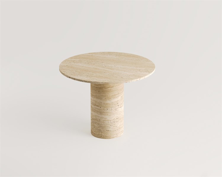 Zack-Table de salle à manger ronde en travertin à pied cylindrique unique