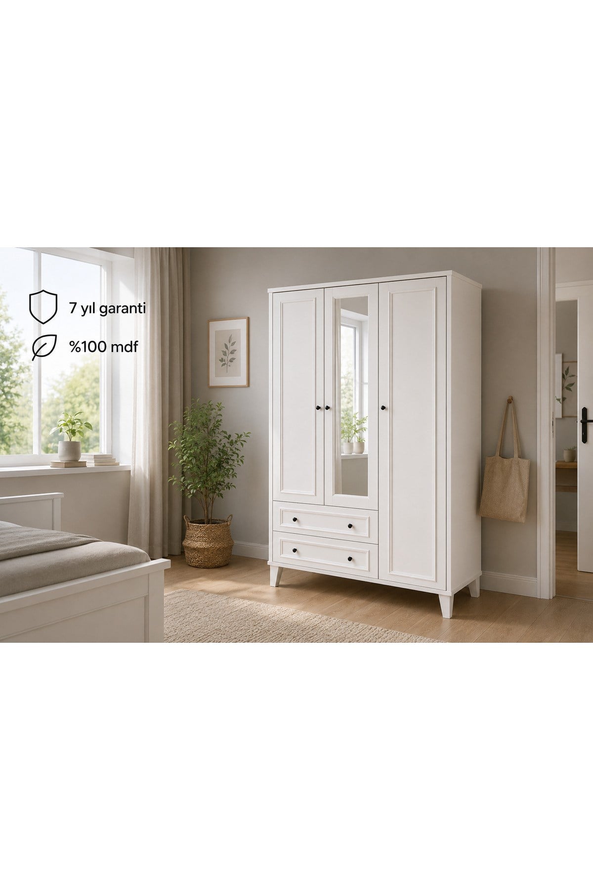 MADRİD 3 KAPILI,2 ÇEKMECELİ,AYNALI DOLAP/GARDIROP (%100MDF)