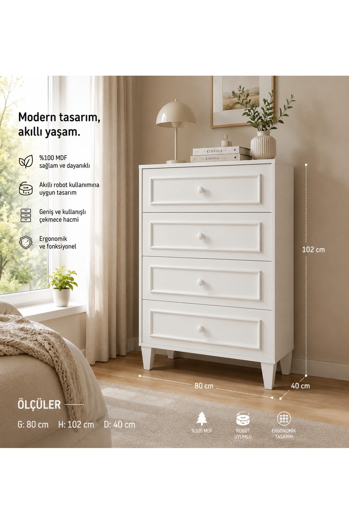 madrid 4 çekmeceli şifonyer (%100mdf)