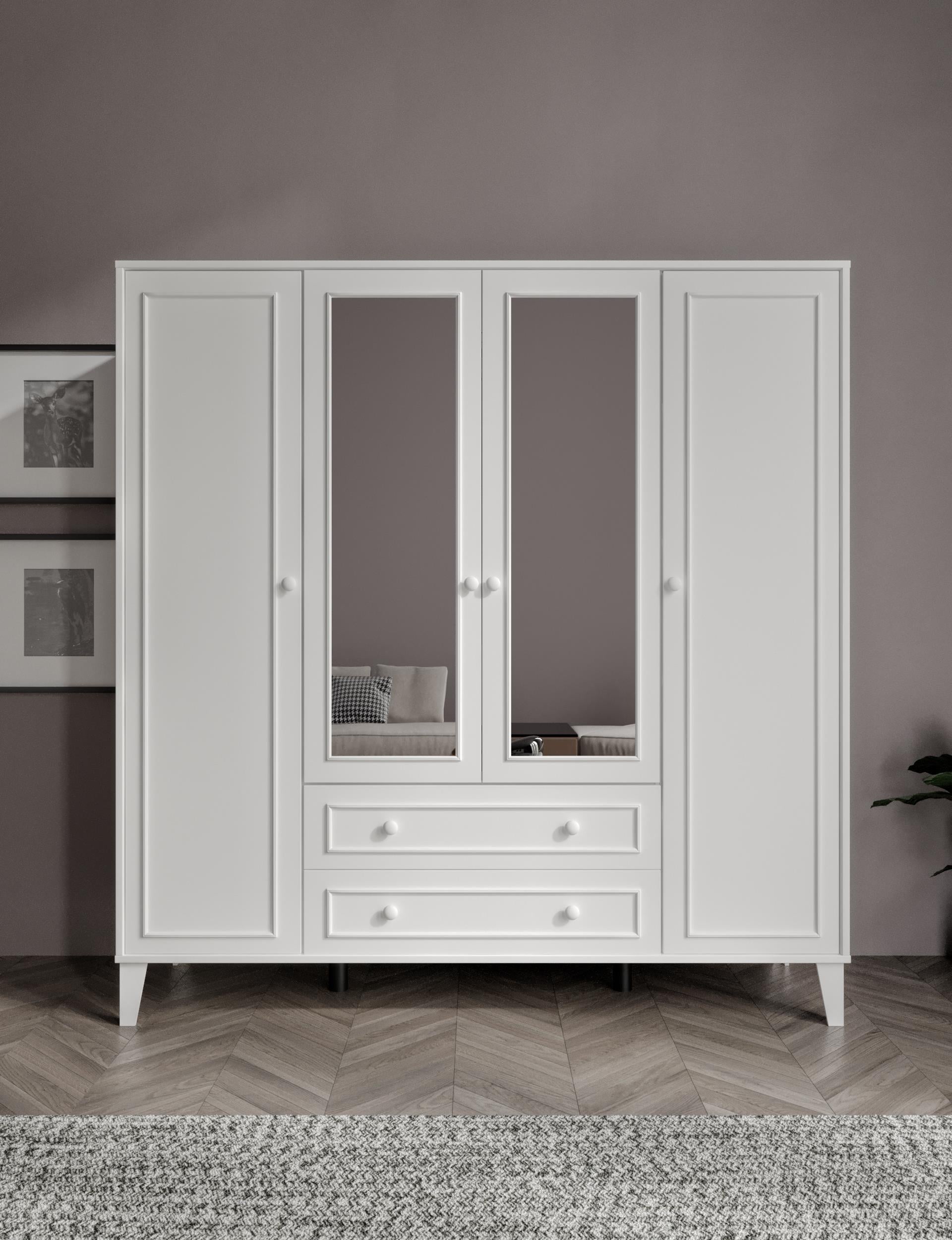 MADRİD 4 KAPAKLI,AYNALI,10 RAFLI DOLAP/GARDIROP (%100MDF)