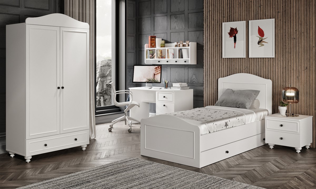 MONTES GENÇ ODASI - MONTES 2 KAPILI DOLAP, ROMANTİC ÇALIŞMA MASASI, MONTES YAVRULU KARYOLA 90x190, MONTES KOMODİN (%100MDF)
