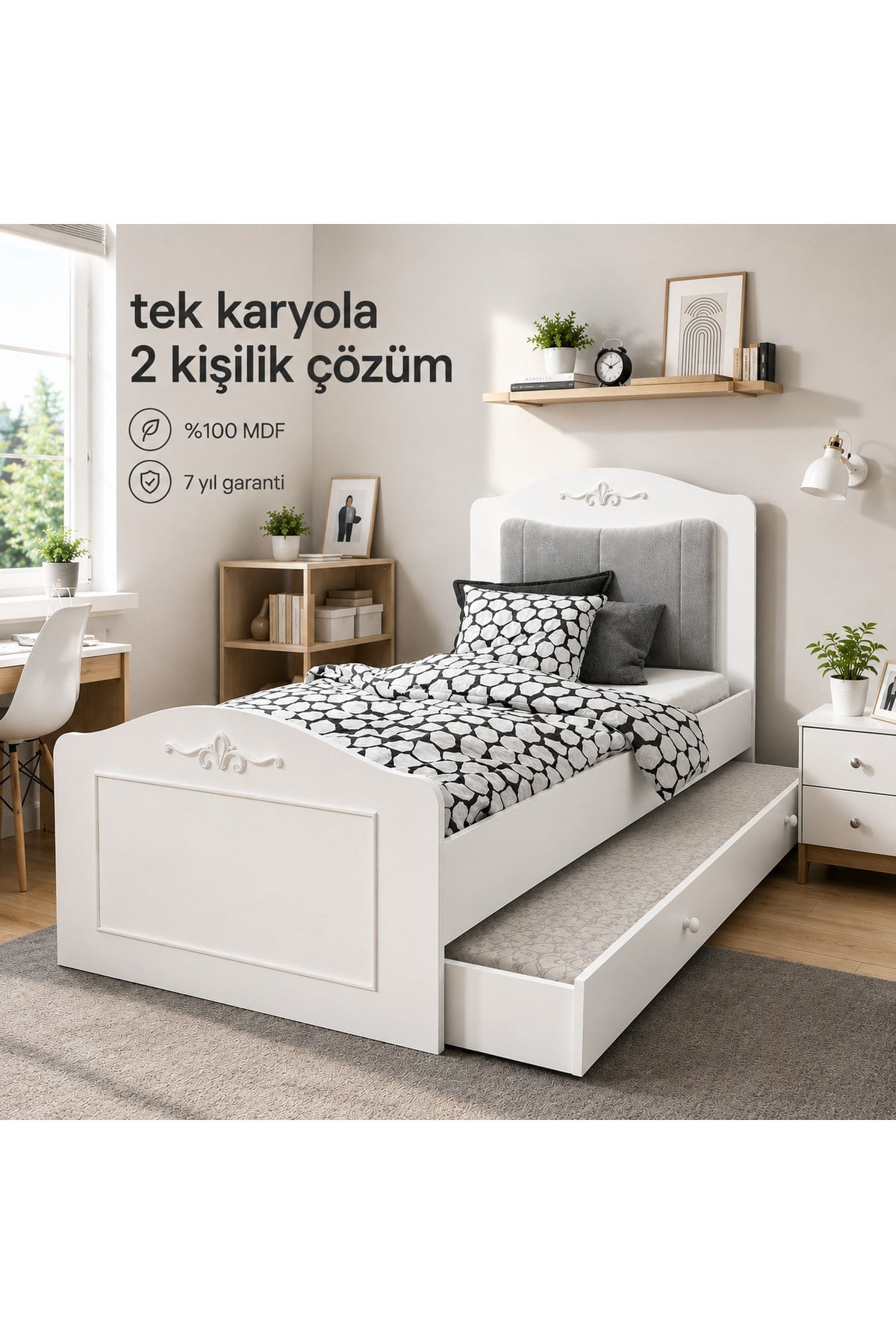 ROMANTİC YAVRU YATAKLI KARYOLA EBAT:100X200(%100MDF)
