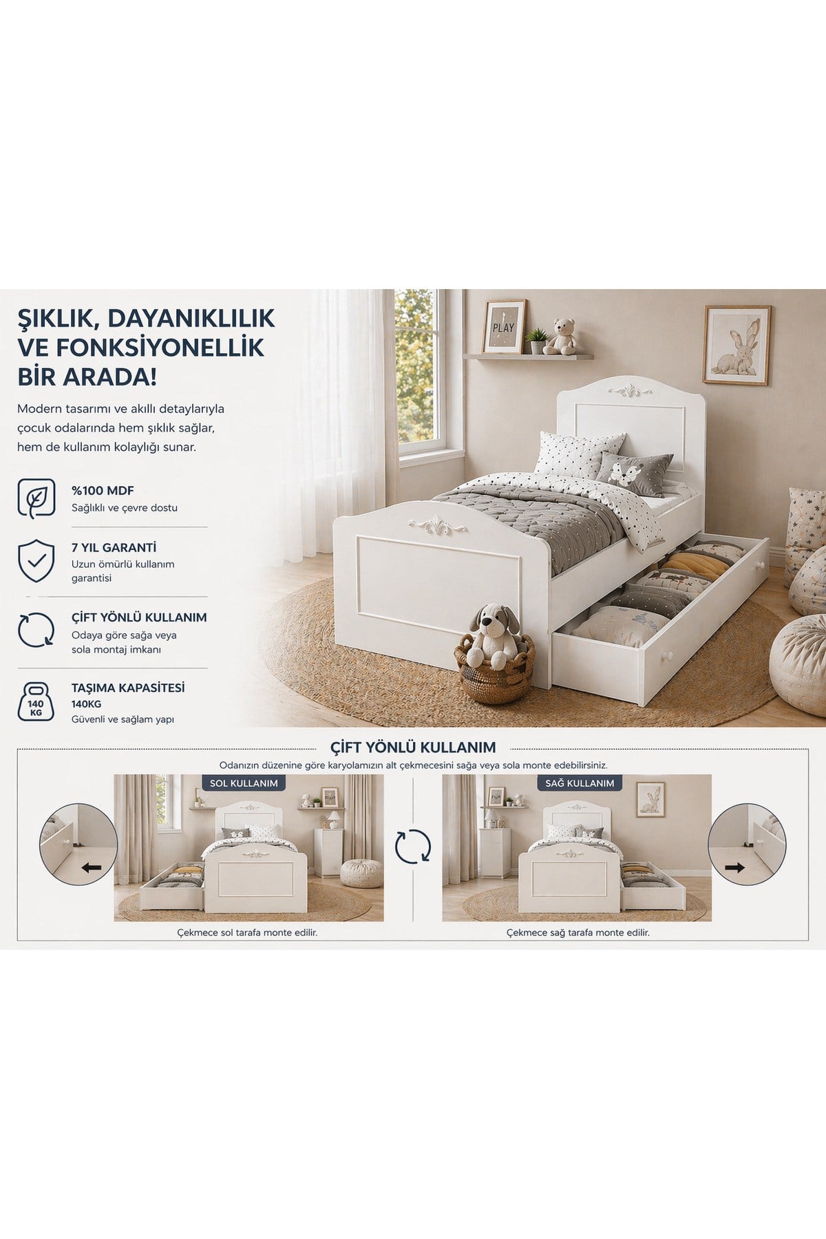 Romantic Yavrulu Karyola (90X190)%100mdf Üretimi