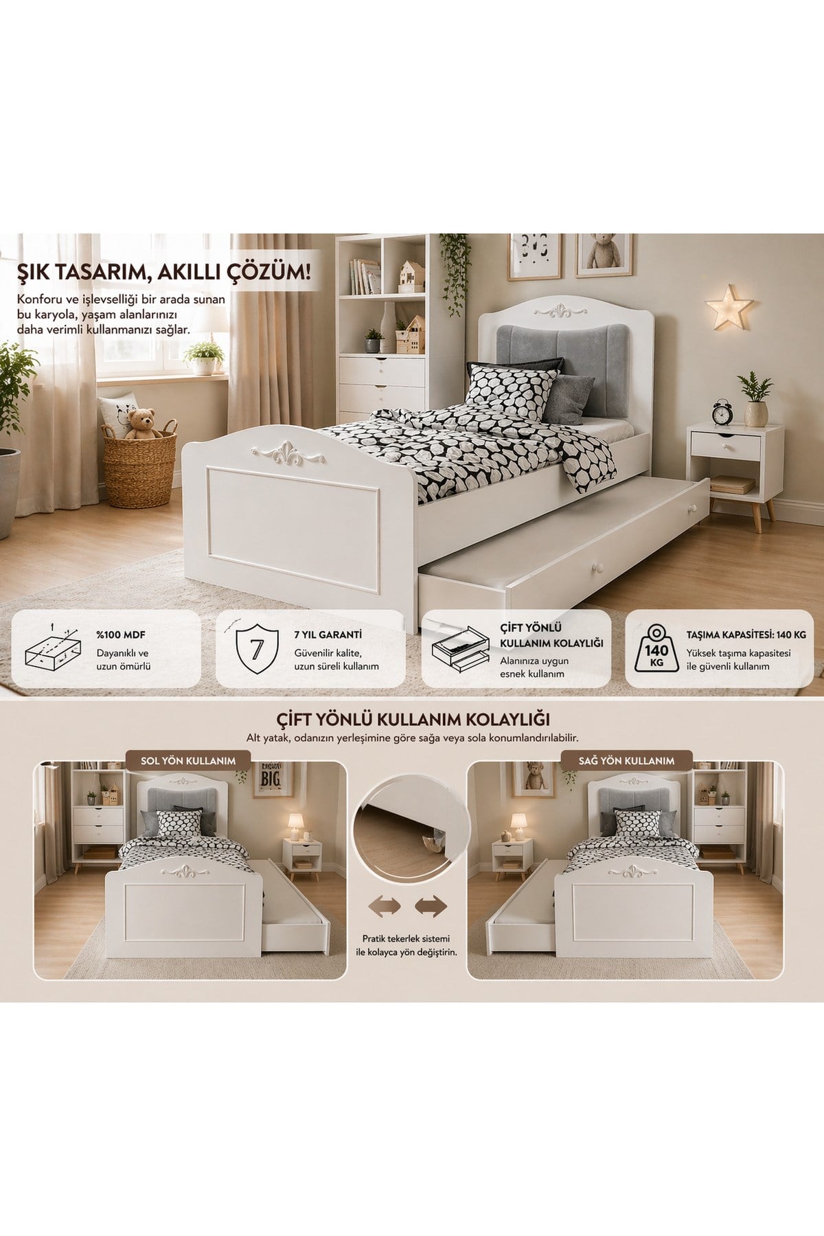 Romantic Yavrulu Karyola(90X190) (%100MDF)
