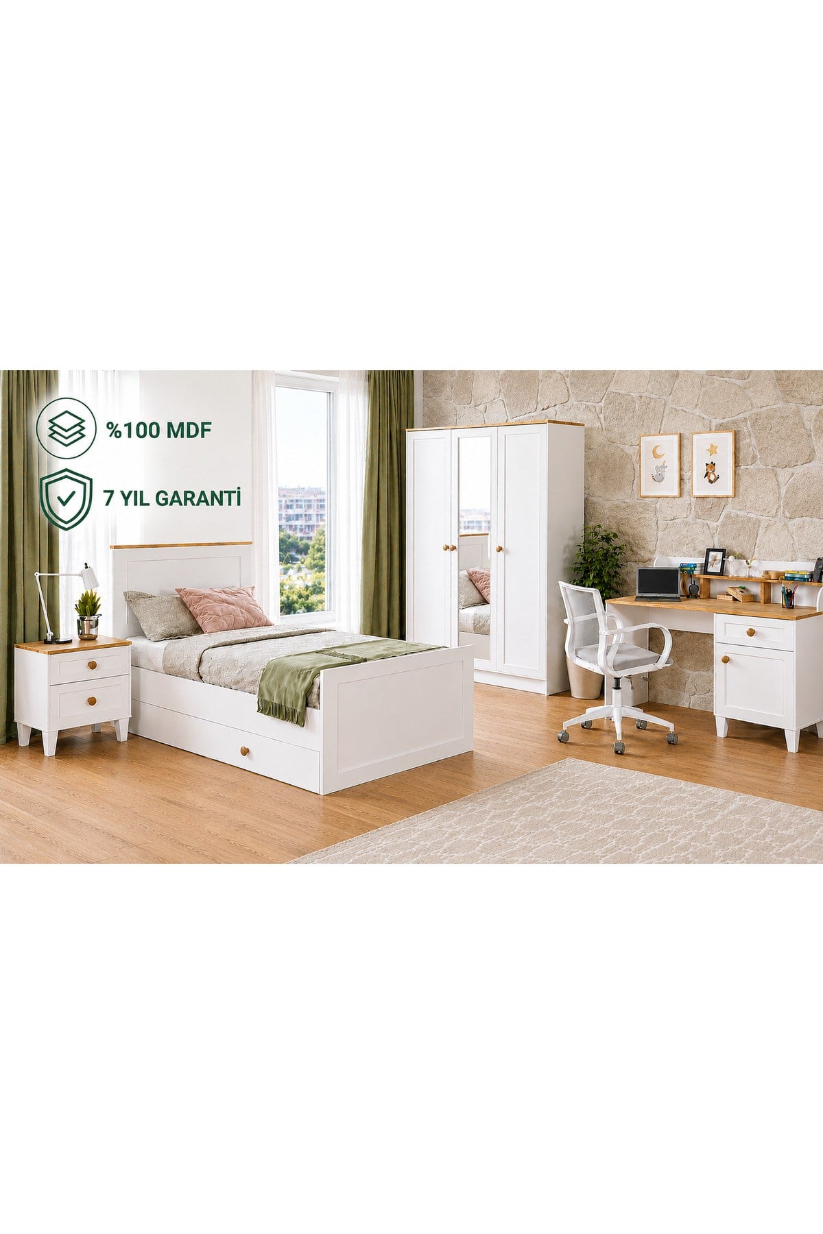 smart 3 kapılı aynalı genç odası takımı (%100mdf)