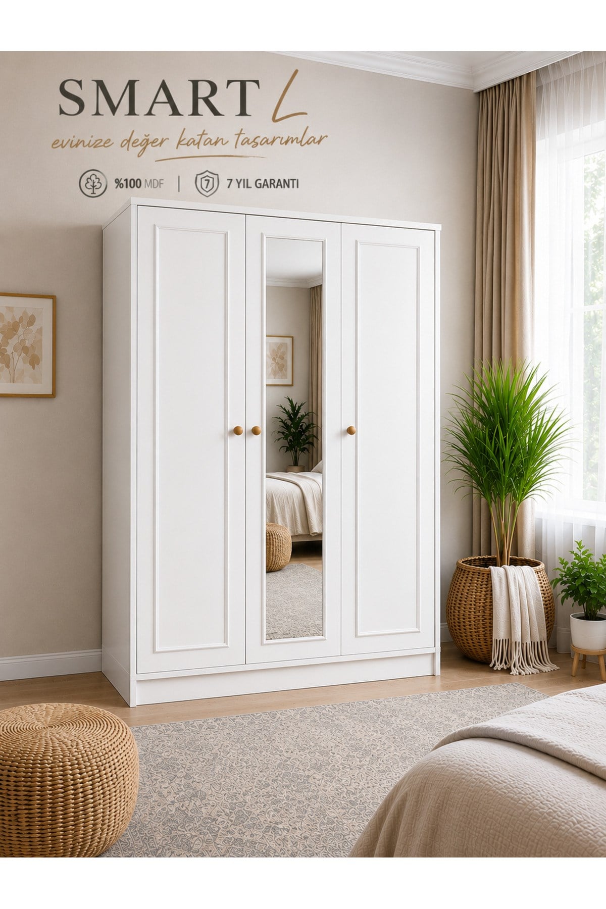 SMART L 3 KAPAKLI,AYNALI DOLAP/GARDIROP (%100MDF)