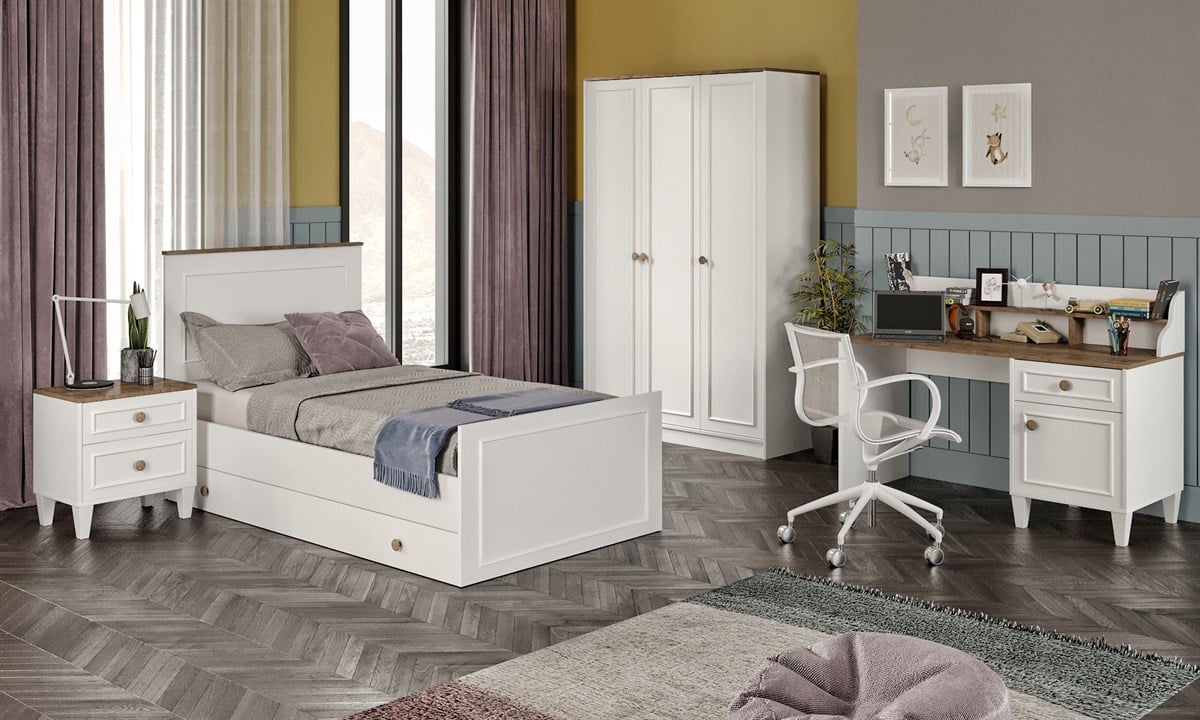SMART L GENÇ ODASI - SMART 3 KAPILI DOLAP, SMART ÇALIŞMA MASASI, SMART KOMODİN, SMART YAVRULU KARYOLA 90X190 (%100MDF)