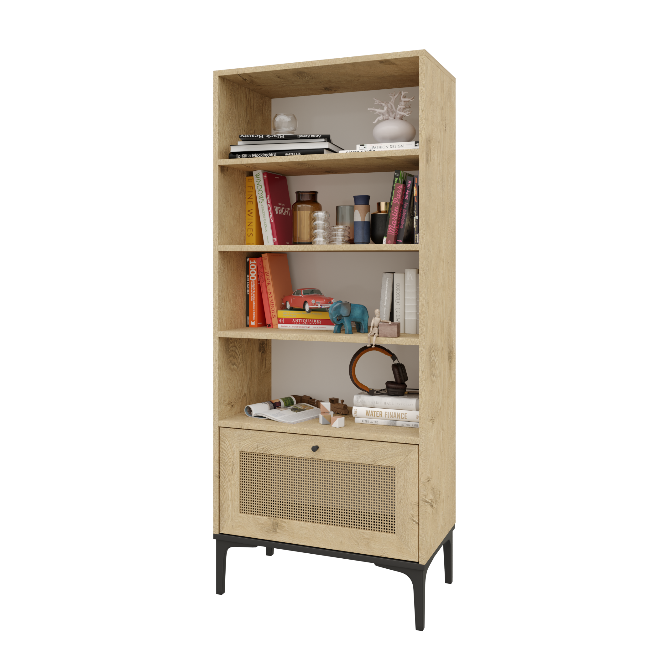 TRİO KİTAPLIK MEŞE (%100MDF)