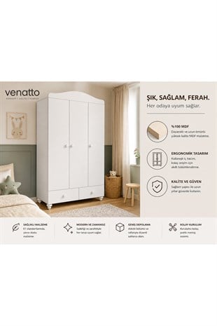 Almina 3 Kapaklı Dolap (%100MDF)