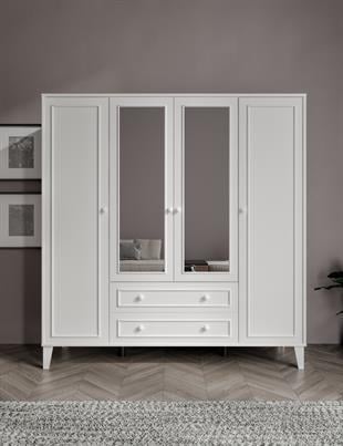 MADRİD 4 KAPAKLI,AYNALI,10 RAFLI DOLAP/GARDIROP (%100MDF)