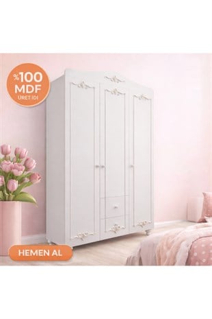 Romantic 3 Kapılı, 2 Çekmeceli, Avangart Dolap/gardırop(%100MDF)