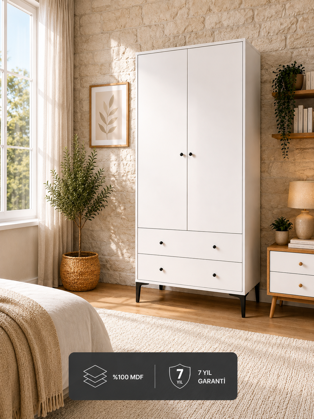 Focus 2 Kapılı Dolap/gardırop Beyaz (%100MDF)
