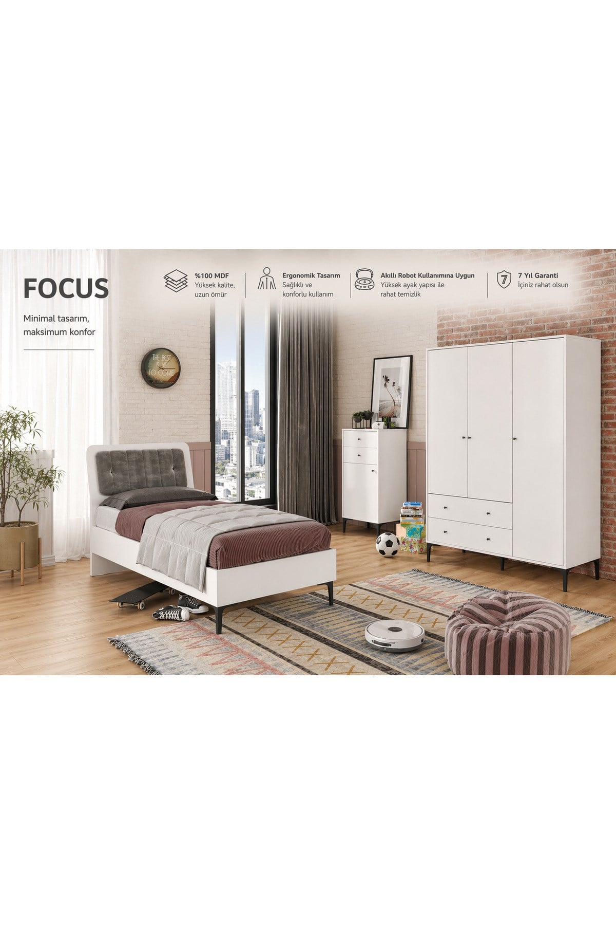 FOCUS LİFE WHİTE GENÇ ODASI(%100MDF)