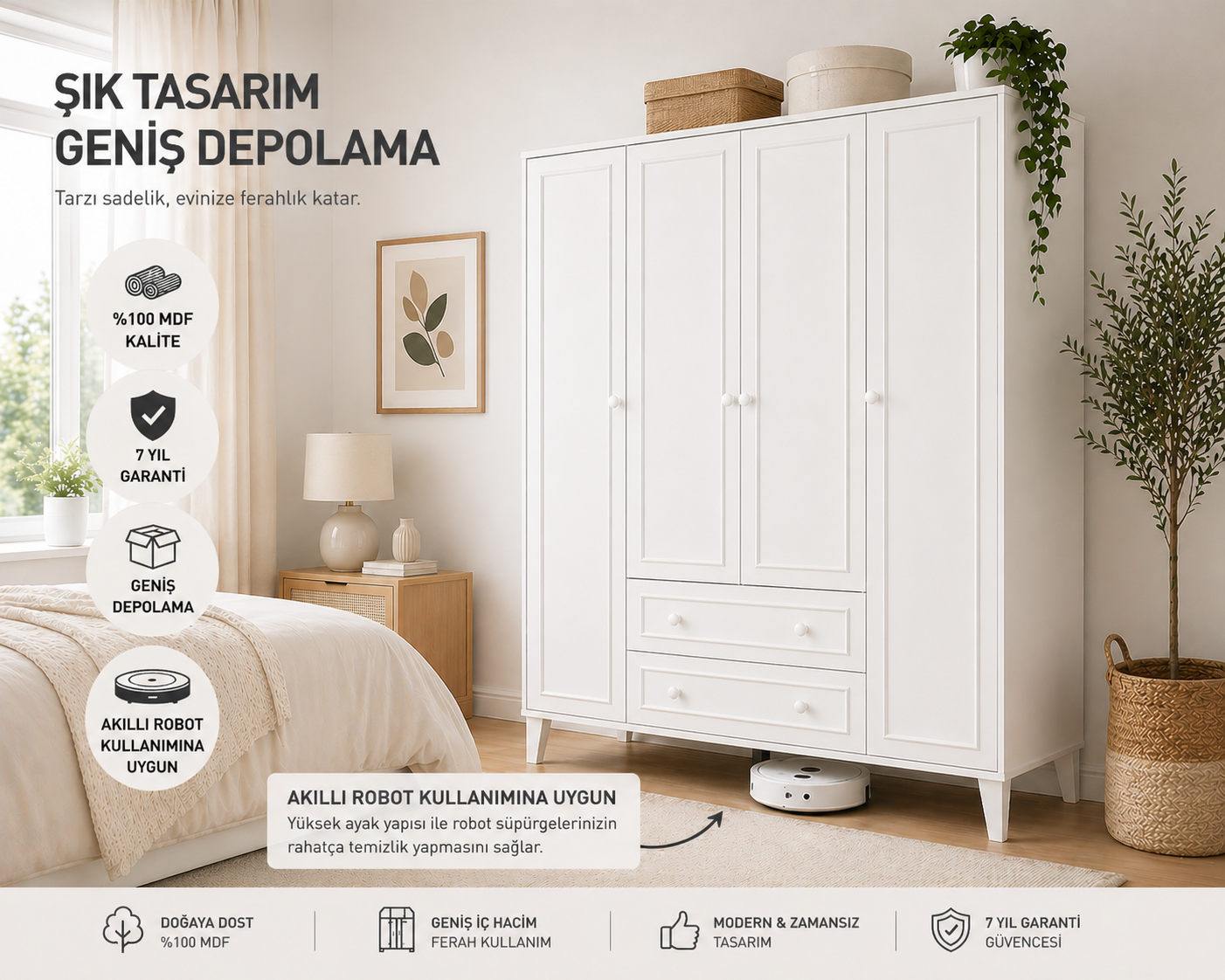 madrid 4 kapaklı,2 çekmeceli,10 raflı dolap/gardırop(%100mdf)