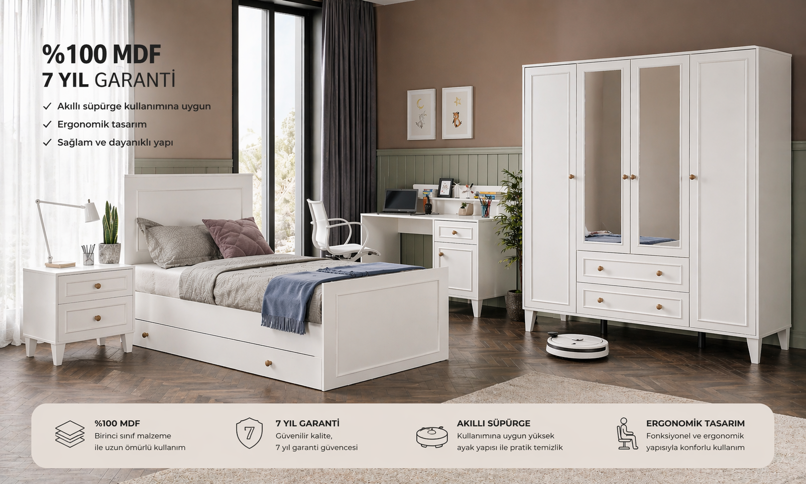 madrid aynalı genç odası takımı (%100mdf)