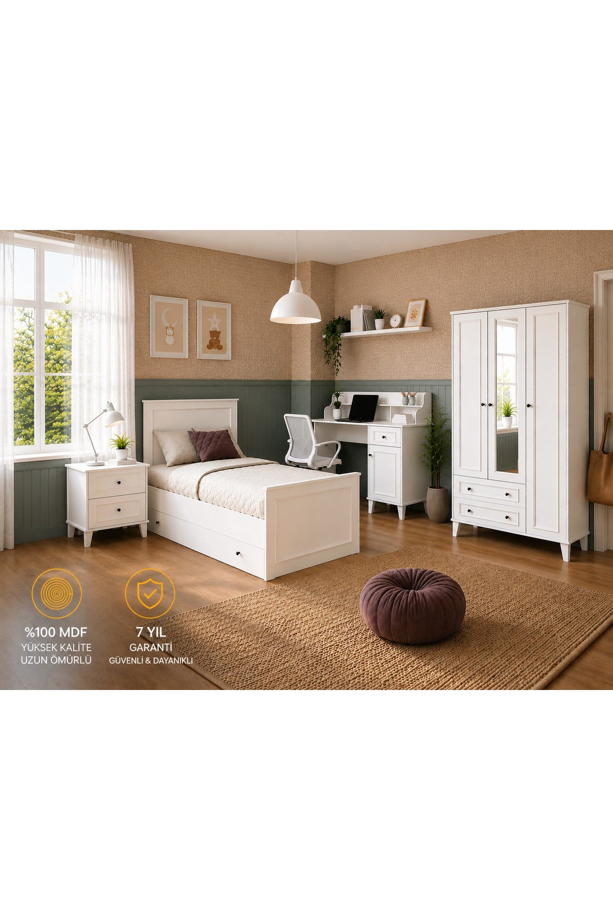 madrid larch(aynalı)genç oda takımı (%100mdf)