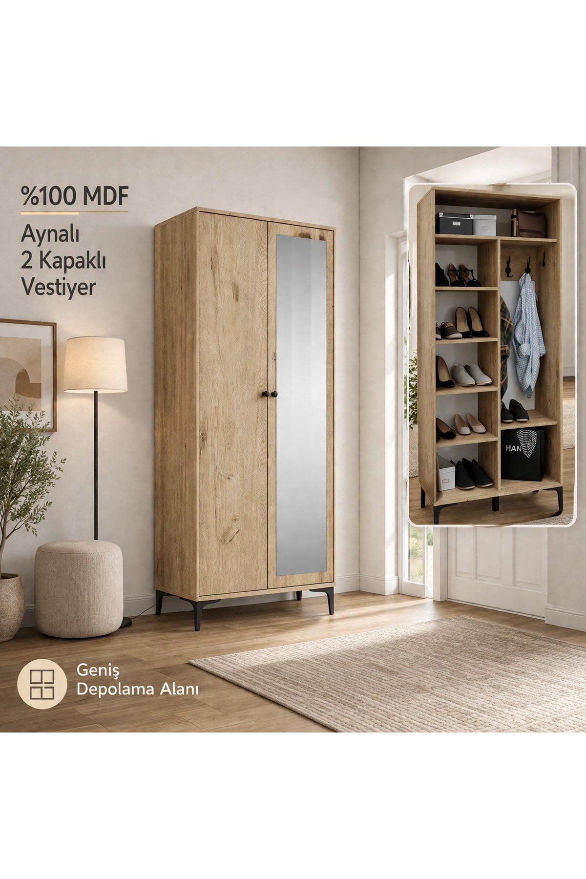 Massimo Tarz 2 Kapılı,aynalı Portmanto/ayakkabılık (%100MDF)