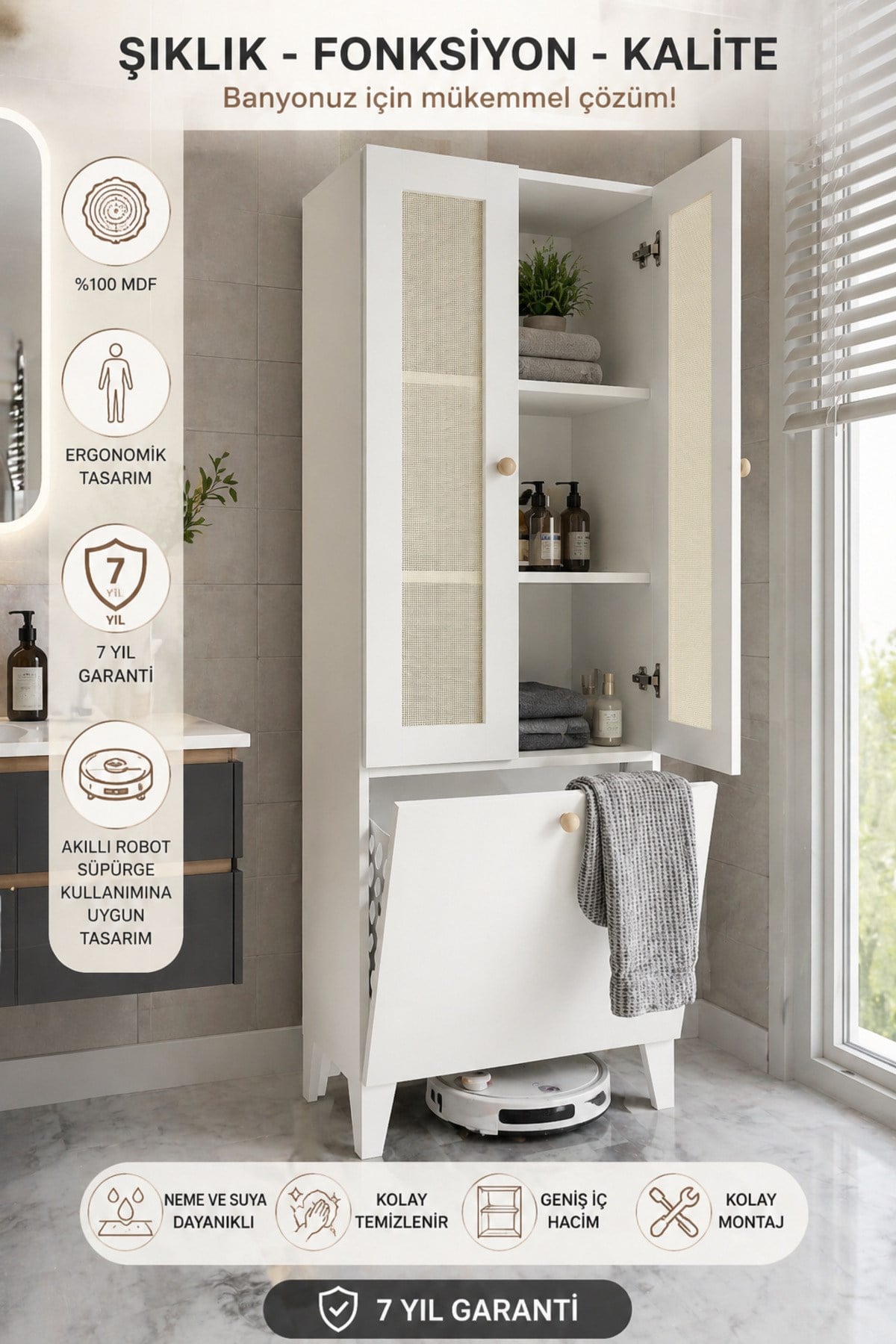 napoli 2 kapaklı,hasırlı çok amaçlı kirli banyo dolabı (%100mdf)