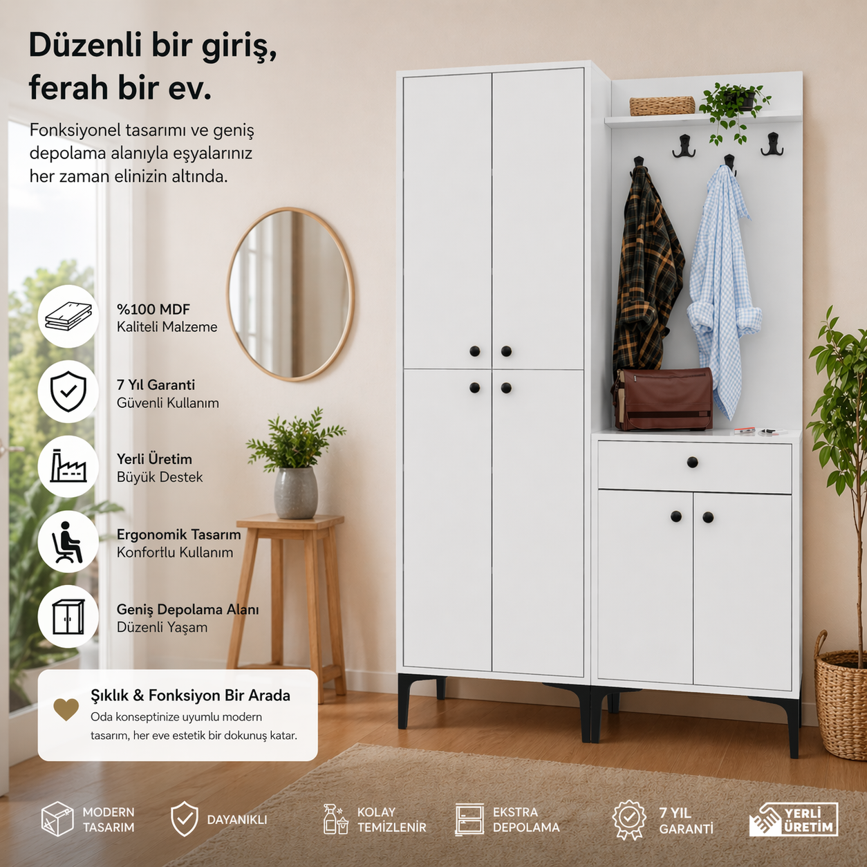 PARİS VESTİYER/PORTMANTO BEYAZ (%100MDF)